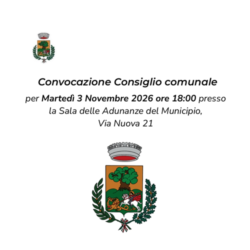 Avviso di convocazione del Consiglio Comunale per martedì 03.11.2026 ore 18:00